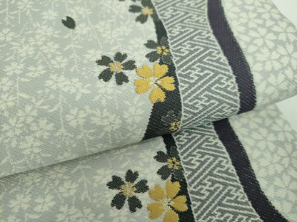 平和屋着物●六通柄袋帯　夢倭織　桜変わり間道　金糸　正絹　逸品　DABE5492ps