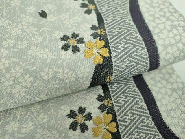 平和屋着物●六通柄袋帯　夢倭織　桜変わり間道　金糸　正絹　逸品　DABE5492ps