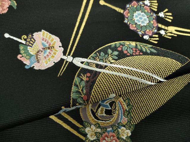 平和屋着物●西陣の老舗　1782年創業　山下織物　六通柄袋帯　唐織　若采集　黒地　金銀糸　正絹　逸品　DABE5503ps