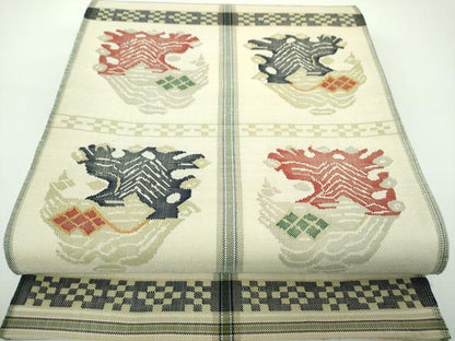 平和屋着物●六通柄　本袋帯　紬地　龍村平蔵柄　甲比丹孔雀　正絹　逸品　DABE5505ps
