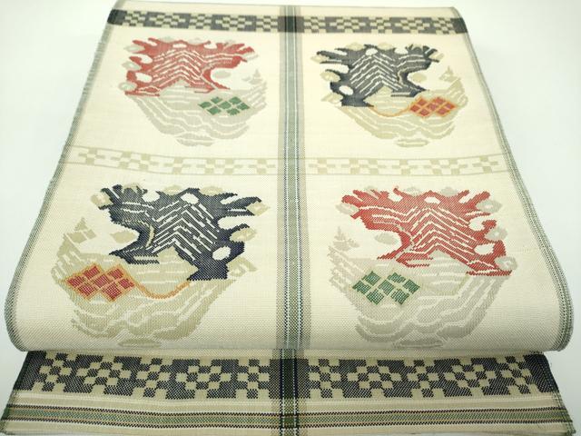 平和屋着物●六通柄　本袋帯　紬地　龍村平蔵柄　甲比丹孔雀　正絹　逸品　DABE5505ps