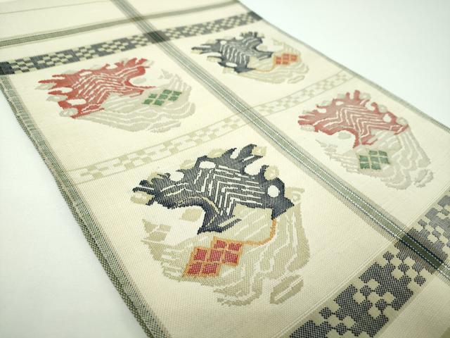 平和屋着物●六通柄　本袋帯　紬地　龍村平蔵柄　甲比丹孔雀　正絹　逸品　DABE5505ps