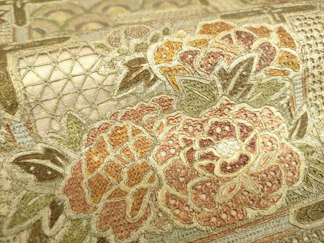 平和屋着物●中国三大刺繍　スワトウ相良刺繍　汕頭相良刺繍　総刺繍　太鼓柄袋帯　天井吉祥花文　金彩　正絹　逸品　DABE5507ps