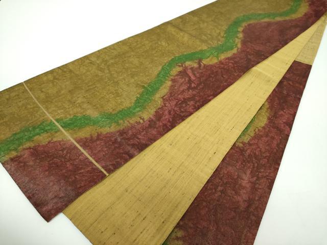 平和屋着物●六通柄袋帯　紬地　霞間道　正絹　逸品　DABE5512ps