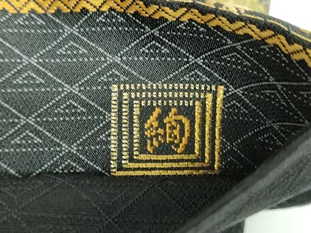 平和屋着物●六通柄袋帯　唐織　横段花文　黒地　金糸　正絹　逸品　DABE5517ps