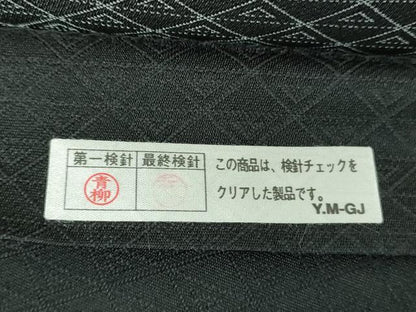 平和屋着物●六通柄袋帯　唐織　横段花文　黒地　金糸　正絹　逸品　DABE5517ps
