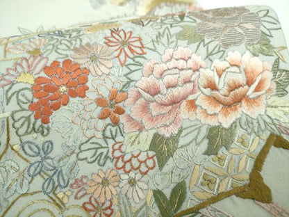 平和屋着物●太鼓柄袋帯　総刺繍　貝桶花文　金糸　正絹　逸品　未使用　DABE5518ps