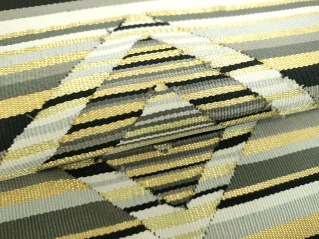 平和屋着物●ひなや工房　くむ・あむ・おる　伊豆蔵明彦　太鼓柄袋帯　菱文　金糸　正絹　逸品　DABE5519ps