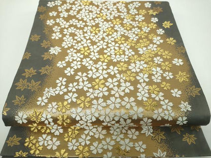 平和屋着物●六通柄袋帯　唐織　平安五彩　舞楓桜　金糸　正絹　逸品　DABE5521ps