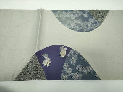 平和屋着物●金彩友禅　卓越技能者・名工・和田光正　太鼓柄袋帯　切嵌　ふくれ織　舞　踊り　金銀彩　銀通し地　正絹　逸品　DABE5541ps