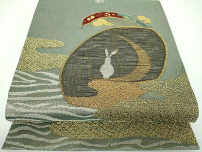 平和屋着物●六通柄袋帯　月兎　蓑亀　金銀糸　さが美扱い　正絹　逸品　DABE5543ps