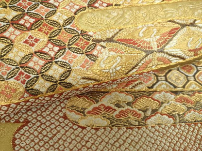 平和屋着物●西陣の名門　加納幸謹製　六通柄袋帯　唐織　霞飛鶴花文　金糸　引箔　正絹　逸品　DABE5544ps