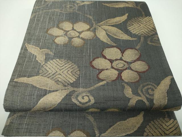 平和屋着物●六通柄袋帯　紬地　名物裂　笹蔓緞子　金糸　正絹　逸品　未使用　DABE5552ps