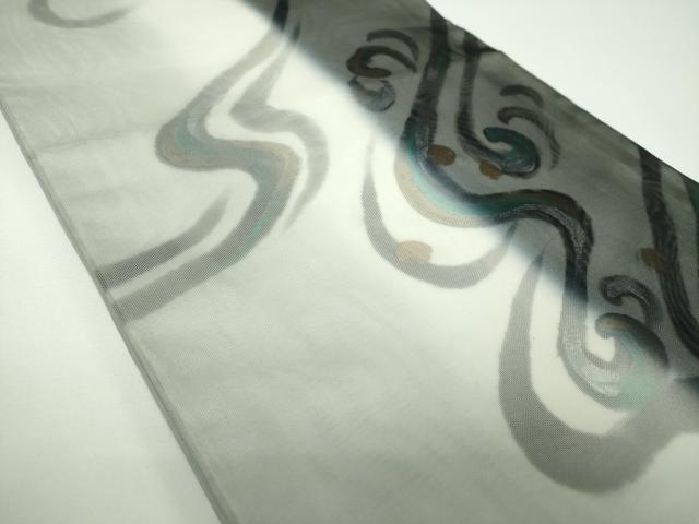 平和屋着物●六通柄袋帯　手描き　立波文　金銀彩　正絹　逸品　未使用　DABE5556ps