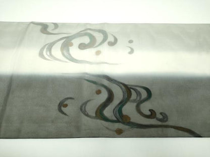 平和屋着物●六通柄袋帯　手描き　立波文　金銀彩　正絹　逸品　未使用　DABE5556ps