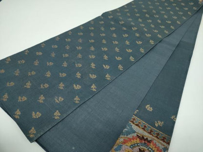 平和屋着物●太鼓柄袋帯　紬地　更紗花文　金糸　正絹　逸品　DABE5557ps