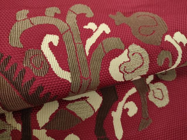 平和屋着物●八寸名古屋帯　すくい織　馬　花唐草文　正絹　逸品　DABE5562ps
