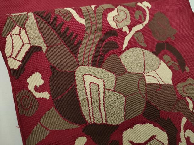 平和屋着物●八寸名古屋帯　すくい織　馬　花唐草文　正絹　逸品　DABE5562ps