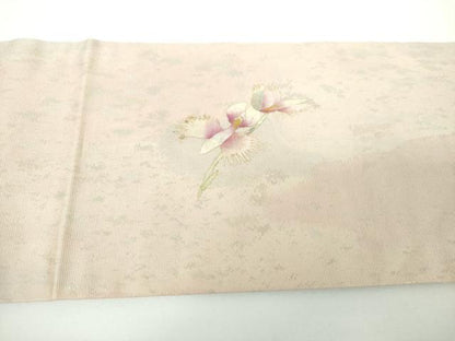 平和屋着物●九寸名古屋帯　作家物　和紙　サギ草　引箔　正絹　逸品　DABE5563ps