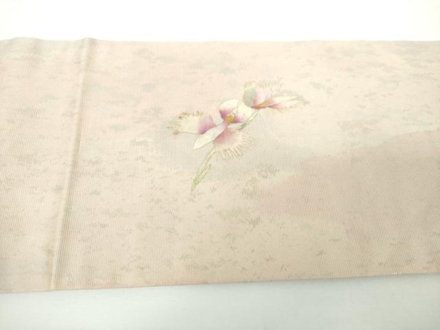 平和屋着物●九寸名古屋帯　作家物　和紙　サギ草　引箔　正絹　逸品　DABE5563ps