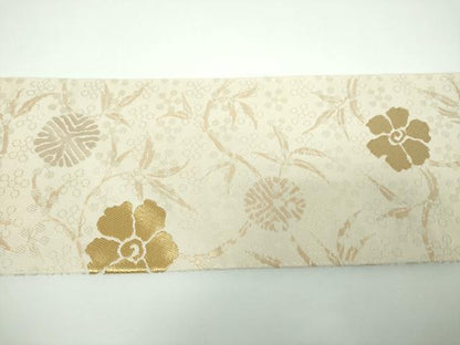 平和屋着物●九寸名古屋帯　名物裂　笹蔓緞子　金糸　正絹　逸品　DABE5565ps