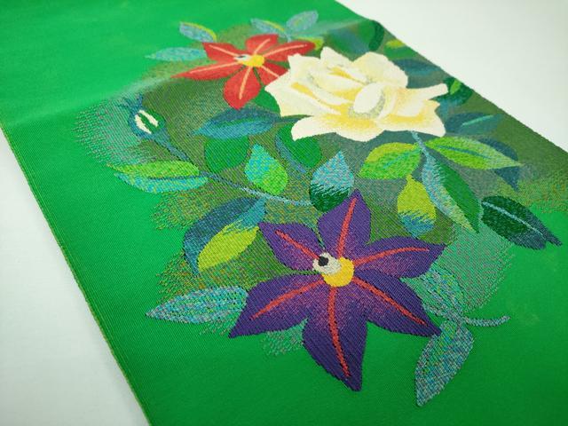 平和屋着物●爪掻き本綴れ　八寸名古屋帯　草花文　正絹　逸品　DABE5571ps