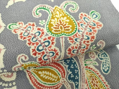 平和屋着物●九寸開き名古屋帯　型染　更紗花文　鬼しぼ縮緬　正絹　逸品　DABE5573ps