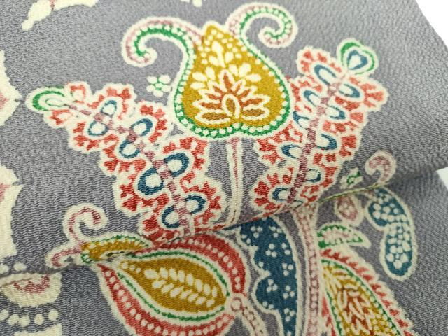 平和屋着物●九寸開き名古屋帯　型染　更紗花文　鬼しぼ縮緬　正絹　逸品　DABE5573ps