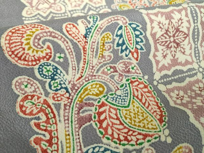 平和屋着物●九寸開き名古屋帯　型染　更紗花文　鬼しぼ縮緬　正絹　逸品　DABE5573ps