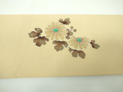 平和屋着物●九寸名古屋帯　休み鳥　南天　草花文　正絹　逸品　DABE5577ps