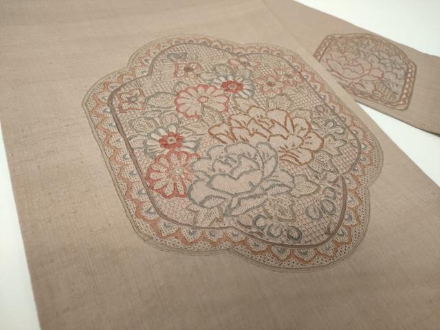 平和屋着物●中国三大刺繍　スワトウ刺繍　汕頭刺繍　総刺繍　九寸名古屋帯　紬地　草花文　証紙付き　正絹　逸品　未使用　DABE5579ps