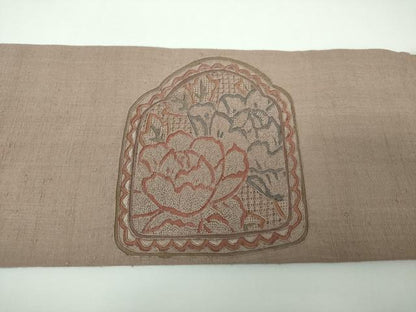 平和屋着物●中国三大刺繍　スワトウ刺繍　汕頭刺繍　総刺繍　九寸名古屋帯　紬地　草花文　証紙付き　正絹　逸品　未使用　DABE5579ps