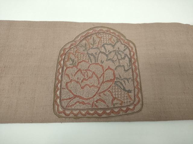 平和屋着物●中国三大刺繍　スワトウ刺繍　汕頭刺繍　総刺繍　九寸名古屋帯　紬地　草花文　証紙付き　正絹　逸品　未使用　DABE5579ps