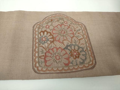 平和屋着物●中国三大刺繍　スワトウ刺繍　汕頭刺繍　総刺繍　九寸名古屋帯　紬地　草花文　証紙付き　正絹　逸品　未使用　DABE5579ps