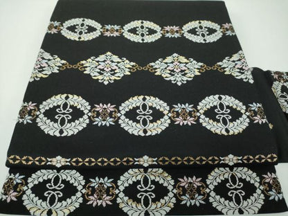 平和屋着物●九寸名古屋帯　唐織　花菱文　黒地　金糸　正絹　逸品　DABE5580ps