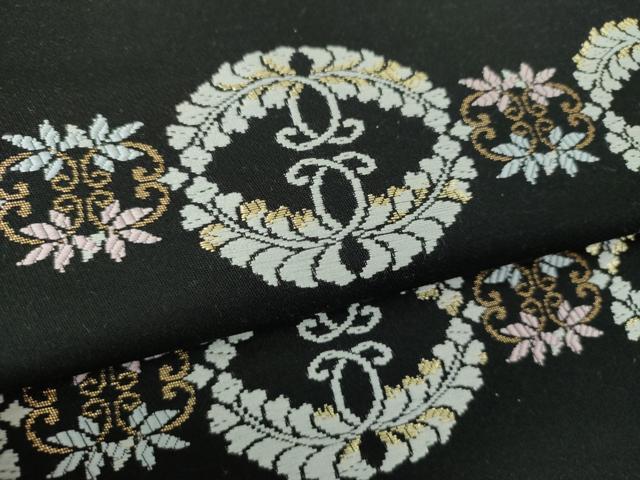 平和屋着物●九寸名古屋帯　唐織　花菱文　黒地　金糸　正絹　逸品　DABE5580ps