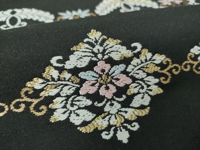 平和屋着物●九寸名古屋帯　唐織　花菱文　黒地　金糸　正絹　逸品　DABE5580ps