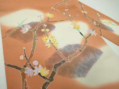 平和屋着物●塩瀬　九寸名古屋帯　作家物　枝花文　金彩　三越扱い　正絹　逸品　DABE5581ps