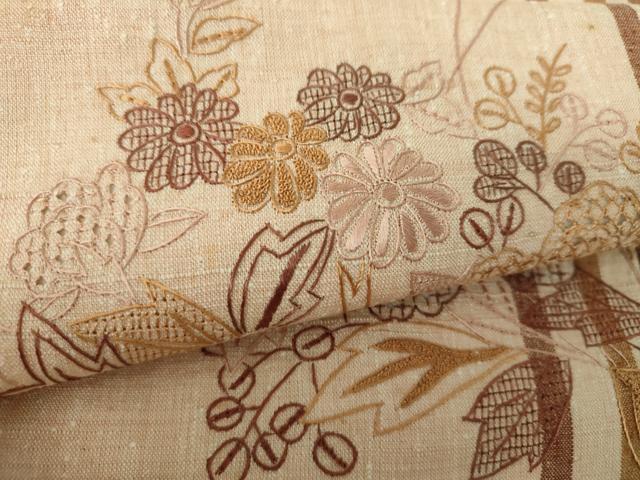 平和屋着物●中国三大刺繍　スワトウ相良刺繍　汕頭相良刺繍　総刺繍　九寸名古屋帯　紬地　草花文　正絹　逸品　DABE5584ps