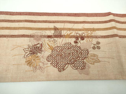 平和屋着物●中国三大刺繍　スワトウ相良刺繍　汕頭相良刺繍　総刺繍　九寸名古屋帯　紬地　草花文　正絹　逸品　DABE5584ps