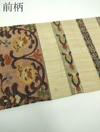 平和屋着物●九寸名古屋帯　横段更紗花文　金糸　正絹　逸品　DABE5586ps