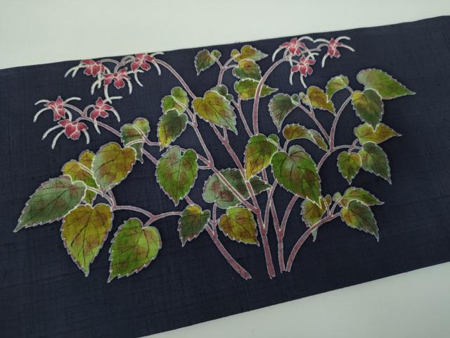 平和屋着物●手描き友禅作　腰原淳策　九寸名古屋帯　紬地　草花文　正絹　逸品　DABE5587ps