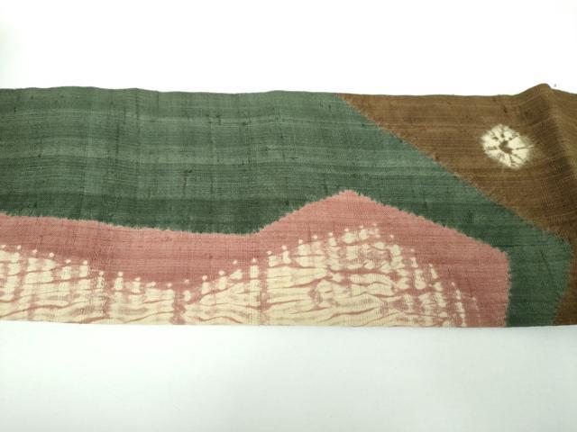平和屋着物●九寸名古屋帯　生紬　杢目絞り　変わり間道　正絹　逸品　未使用　DABE5588ps