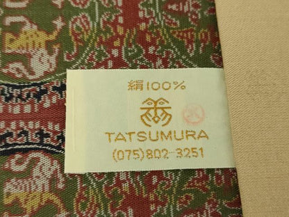 平和屋着物●龍村美術織物　九寸開き名古屋帯　円文白虎朱雀錦　正絹　逸品　DABE5593ps
