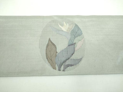 平和屋着物●九寸名古屋帯　紬地　草花丸文　銀糸　正絹　逸品　DABE5598ps