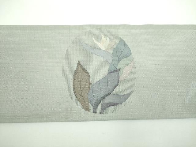 平和屋着物●九寸名古屋帯　紬地　草花丸文　銀糸　正絹　逸品　DABE5598ps