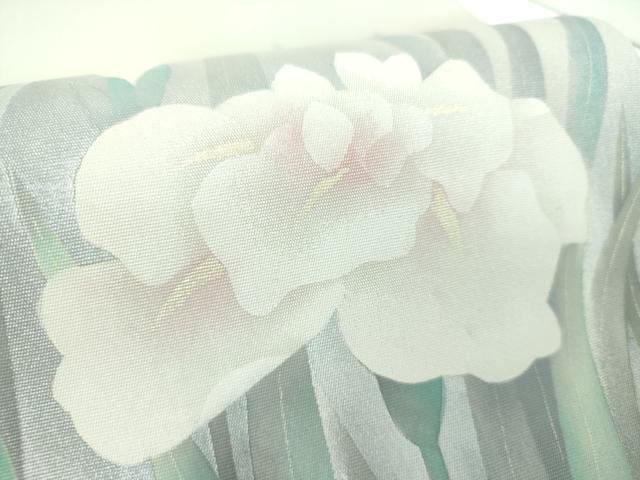 平和屋着物●青山みとも　塩瀬　九寸名古屋帯　手描き　アヤメ　グレー　金銀彩　たとう紙付き　正絹　逸品　DABE5599ps