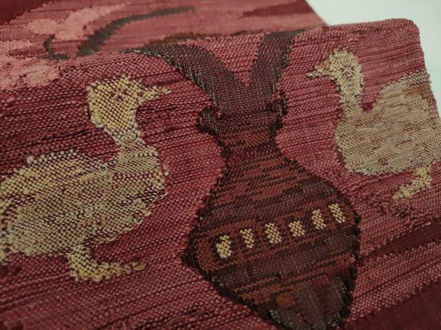 平和屋着物●八寸名古屋帯　紬地　飾花鳥文　染と織　たかはし　たとう紙付き　正絹　逸品　DABE5600ps