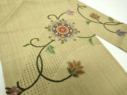 平和屋着物●中国三大刺繍　スワトウ相良刺繍　汕頭相良刺繍　総刺繍　九寸名古屋帯　生紬　正倉院花文　正絹　逸品　DABE5605ps