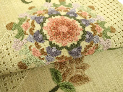 平和屋着物●中国三大刺繍　スワトウ相良刺繍　汕頭相良刺繍　総刺繍　九寸名古屋帯　生紬　正倉院花文　正絹　逸品　DABE5605ps